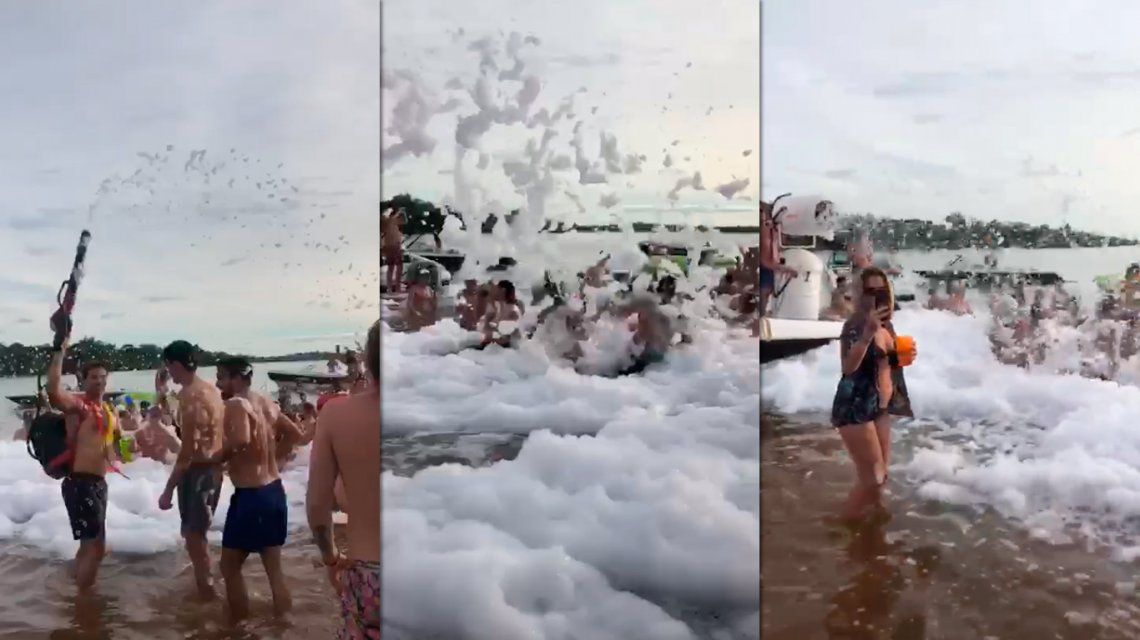 fiesta con espumódromo incluido en el río Paraná