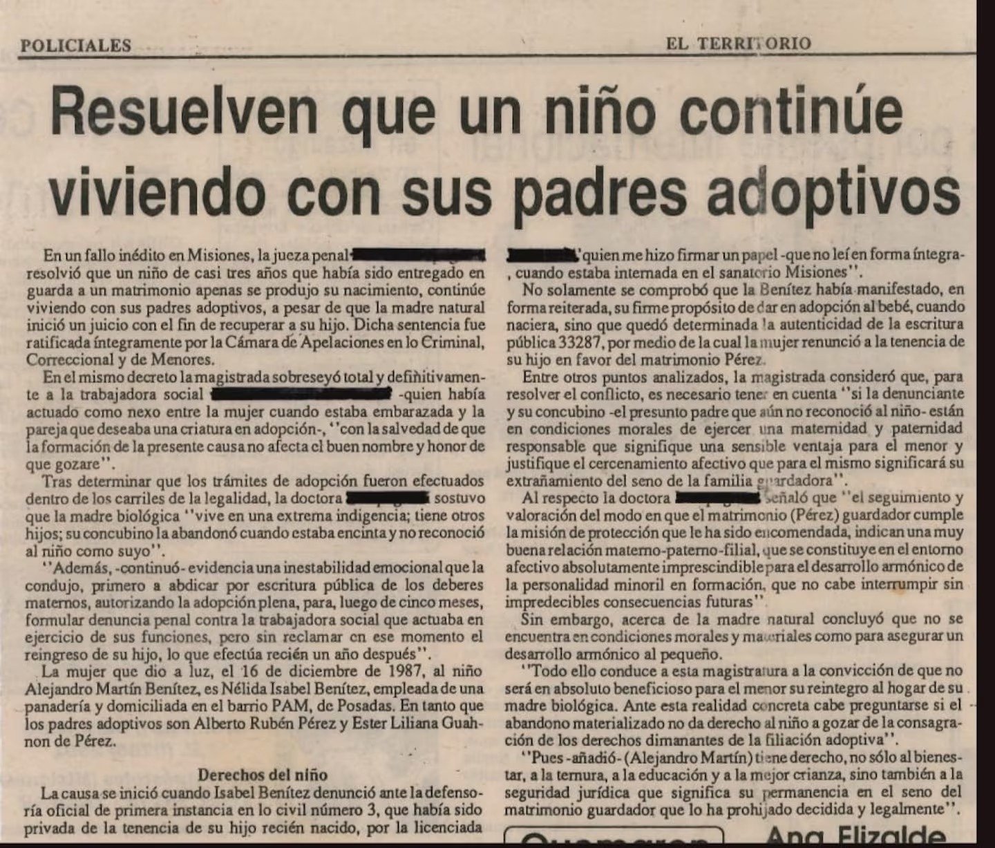 Misiones fue robado al nacer