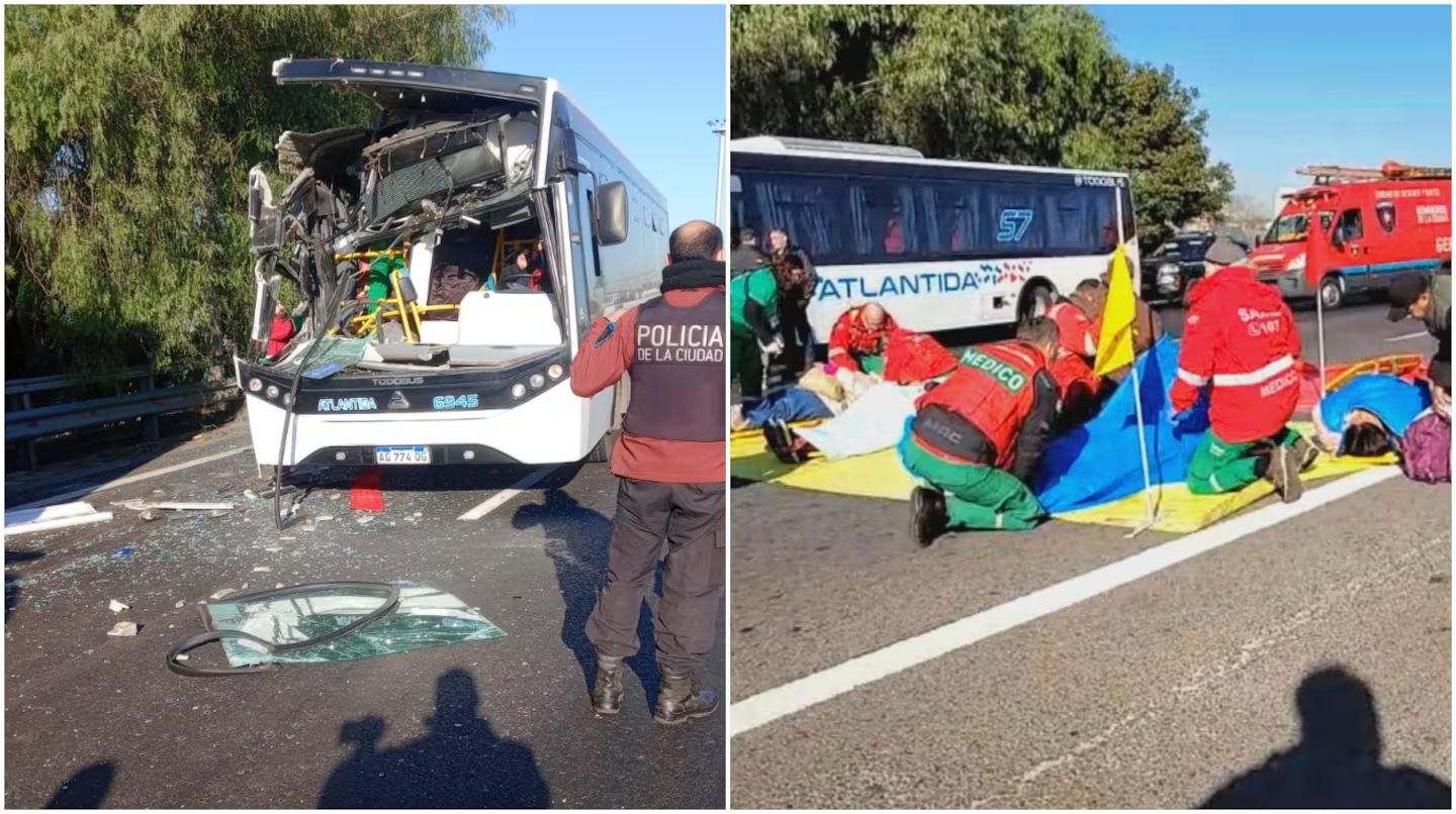 Brutal choque entre un colectivo y un camión